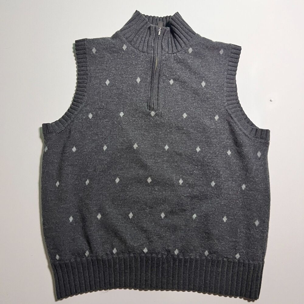 Martin Mens M Merino Wool Sweater Vest Gray 1/4 Zip Mock Neck Golf Sleeveless